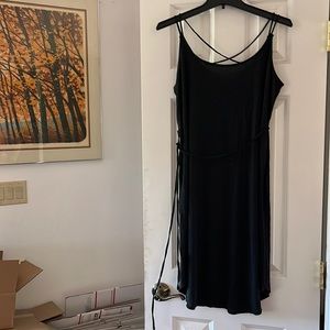 LOFT Black Polyester Knit Spaghetti-Strap Scoop-Neck Sundress
